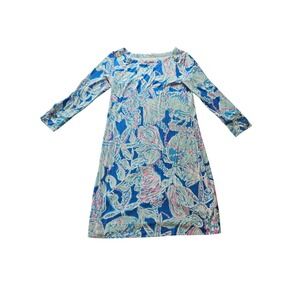 Lilly Pulitzer T-Shirt Dress Womens Small Blue Pink Shell Boat Neck Mini Coastal